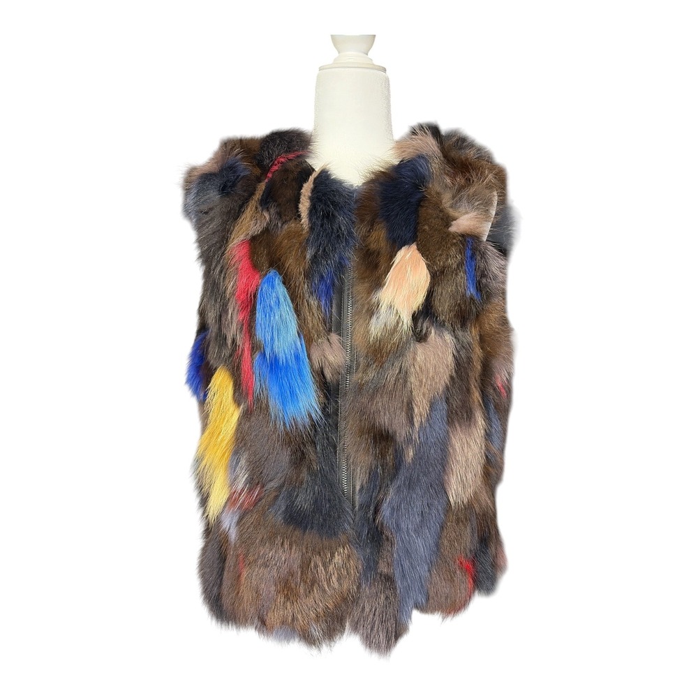 Alice + Olivia Tandy Detachable Patchwork Dyed Fox Fur Vest Hood 3 in 1 Coat M/M